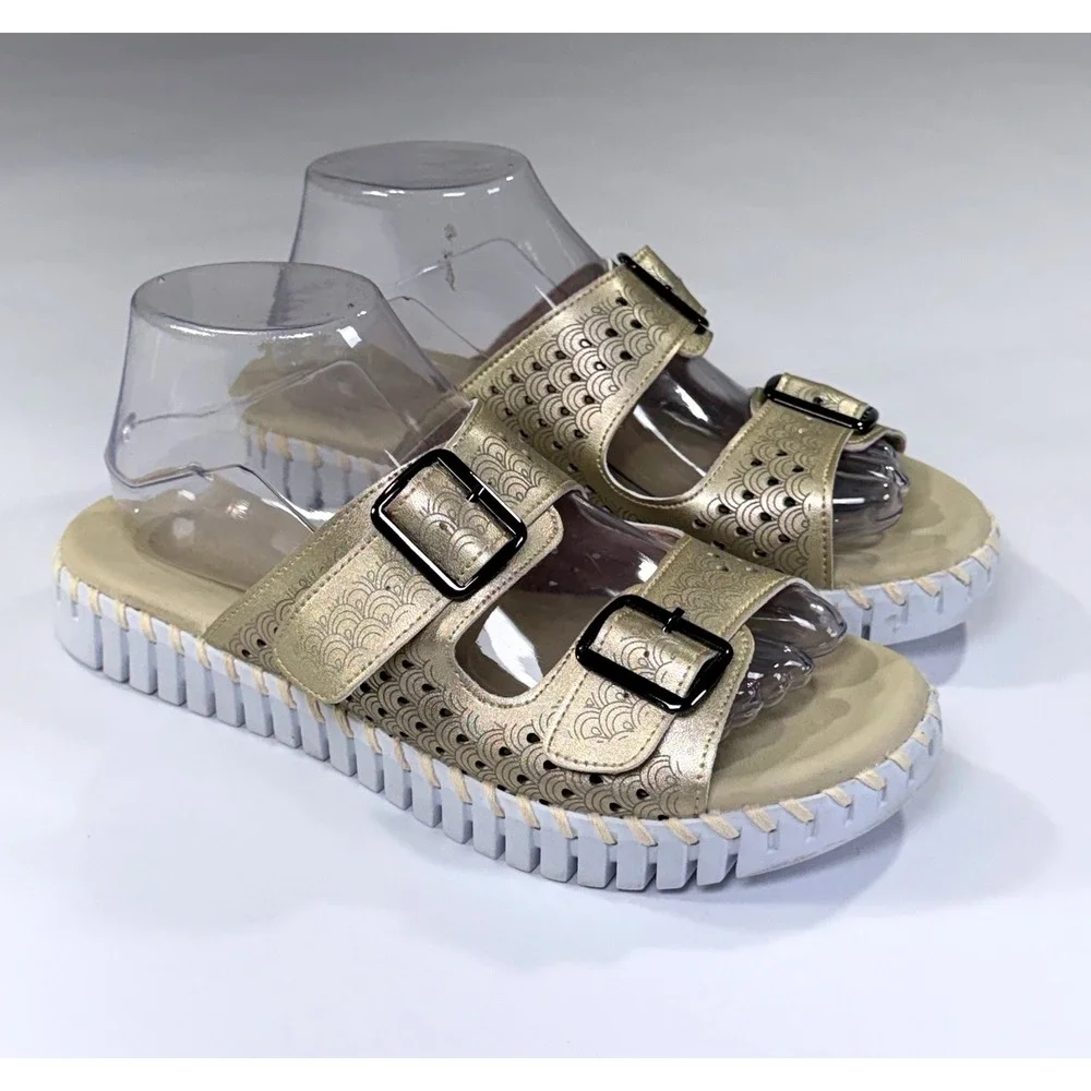 Ilse Jacobsen Tulip 1176 ML Sandal Women 40 Gold Metallic Laser Cut Buckle Slide
